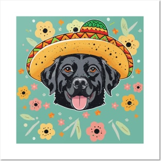 Black Labrador Ready For Fiesta Time Wearing Sombrero Design Posters and Art